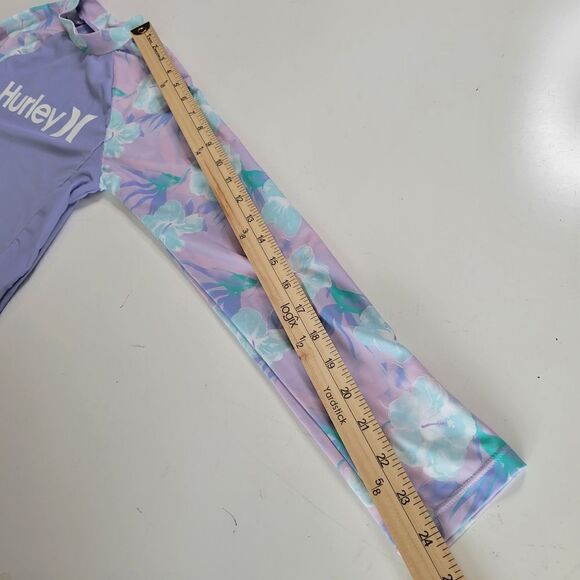 HURLEY RASHGUARD TROPICAL PURPLE PINK MINT HAWAIIAN LONG SLEEVE SWIM TOP L LARGE - Picture 4 of 11